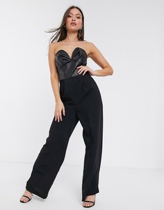 Черный комбинезон-бандо с топом из искусственной кожи River Island