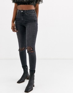 Черные джинсы скинни с рваными коленями Topshop-Черный