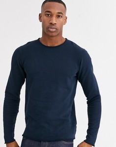Темно-синий свитшот с круглым вырезом и необработанным краем Jack & Jones Premium