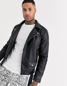 Черная байкерская куртка из искусственной кожи Jack & Jones Originals-Черный