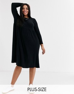 Черное свободное платье миди в рубчик New Look Curve-Черный