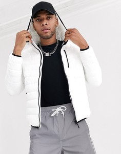 Белая дутая куртка с капюшоном Bershka-Белый