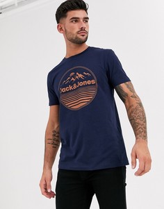 Темно-синяя футболка с большим принтом Jack & Jones Originals-Темно-синий