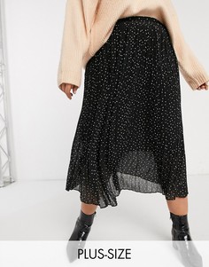Черная плиссированная юбка миди в горошек New Look Curve-Черный
