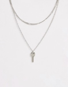 Серебристое ожерелье в несколько рядов с подвеской-ключом ASOS DESIGN-Серебряный