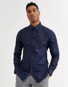 Темно-синяя рубашка с принтом Ted Baker-Темно-синий