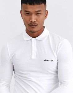 Обтягивающее поло с длинными рукавами и принтом ASOS DESIGN-Белый