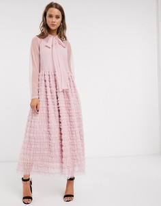 Свободное oversize-платье макси с пышной юбкой из тюля Sister Jane-Розовый
