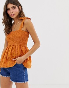 Топ с завязками на плечах и вышивкой ришелье ASOS DESIGN-Мульти
