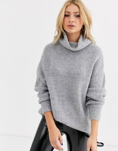 Серый длинный oversize-джемпер Bershka