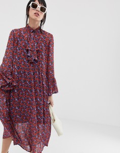 Платье с завязкой на воротнике и принтом роз Gestuz - Rosana-Мульти