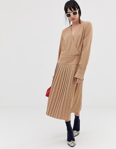 Плиссированное платье в тонкую полоску Gestuz Tara-Светло-коричневый