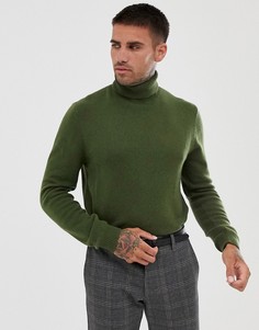 Джемпер цвета хаки из овечьей шерсти с отворачивающимся воротником ASOS DESIGN-Зеленый