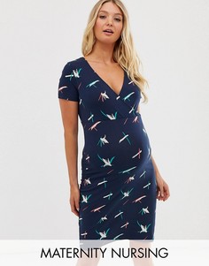 Платье с запахом и цветочным принтом Mamalicious-Мульти Mama.Licious