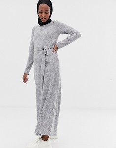 Серое меланжевое платье макси с поясом ASOS DESIGN-Серый
