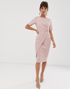 Сиреневое платье-футляр с запахом и асимметричной юбкой Closet London-Фиолетовый