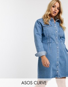 Синее джинсовое платье-рубашка ASOS DESIGN Curve-Синий