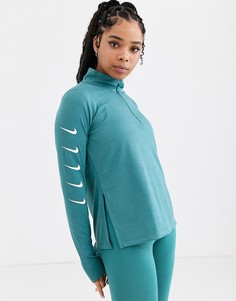 Сине-зеленый топ с короткой молнией и логотипом-галочкой Nike Running-Синий
