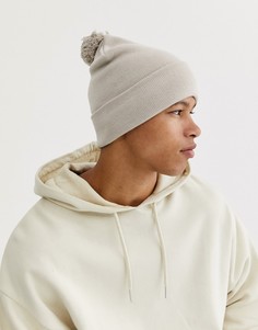 Светло-бежевая шапка-бини с помпоном ASOS DESIGN-Светло-бежевый
