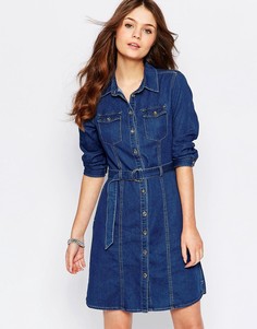 Джинсовое цельнокройное платье с ремнем New Look-Синий