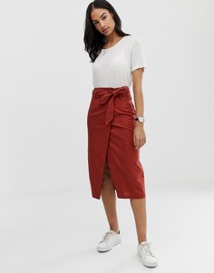 Льняная юбка с запахом ASOS DESIGN-Красный