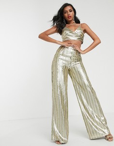 Комбинируемые брюки с широкими штанинами в полоску и пайетками ASOS DESIGN-Мульти