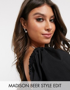 Маленькие серебристые серьги-кольца с кристаллами и жемчужиной ASOS DESIGN-Серебряный
