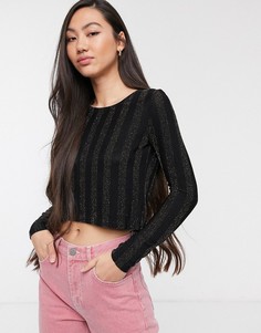 Кроп-топ в полоску металлик Monki-Черный