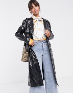 Черное пальто с крокодиловым эффектом ASOS DESIGN-Зеленый