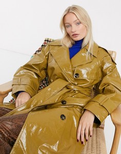 Виниловый тренч цвета хаки ASOS DESIGN-Зеленый