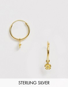 Серьги-кольца из позолоченного серебра с подвеской-цветком ASOS DESIGN-Золотой