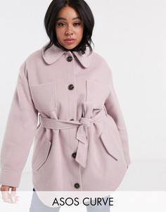 Розовое пальто с поясом ASOS DESIGN Curve-Розовый