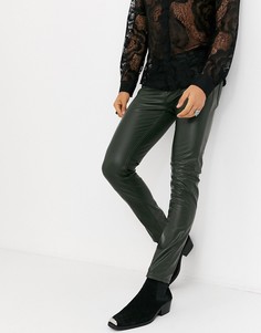 Зауженные джинсы из искусственной кожи оливкового цвета ASOS DESIGN-Зеленый