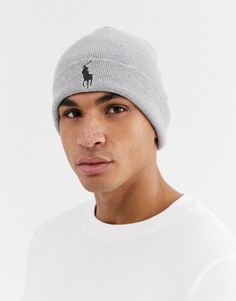 Серая хлопковая шапка-бини в рубчик Polo Ralph Lauren-Серый