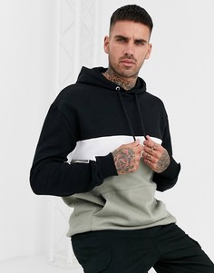 Худи цвета хаки в стиле колор блок New Look-Зеленый