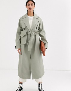 Парусиновый тренч цвета хаки ASOS DESIGN-Зеленый