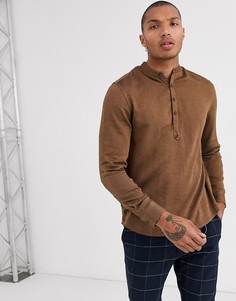 Рубашка рыжего цвета с планкой на пуговицах Topman-Коричневый