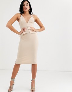 Платье-футляр миди с пряжкой ASOS DESIGN-Бежевый