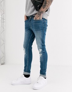 Суперзауженные синие джинсы с рваной отделкой New Look-Синий