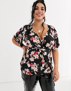 Блузка с цветочным принтом и перекрученной отделкой Simply Be-Мульти