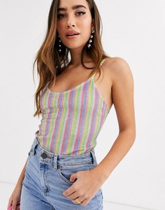 Боди в полоску с эффектом металлик New Girl Order-Мульти