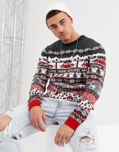 Темно-синий новогодний джемпер с надписью \driving home\" Only & Sons