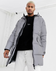Черная дутая куртка со светоотражающей отделкой Bershka-Серый