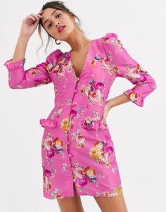 Чайное платье мини из тафты с цветочным принтом ASOS DESIGN-Мульти
