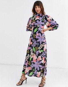 Платье макси с пышными рукавами и цветочным принтом ASOS DESIGN-Мульти