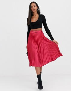 Плиссированная бархатная юбка миди ягодного цвета Missguided-Красный