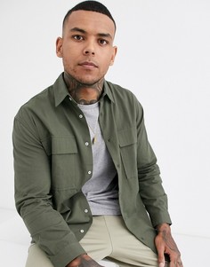 Рубашка цвета хаки в стиле милитари Bershka-Зеленый