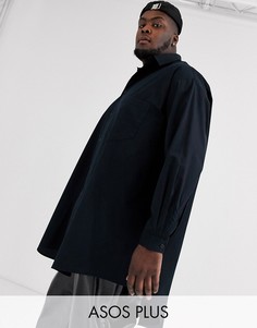 Свободная длинная рубашка черного цвета из поплина ASOS DESIGN-Черный