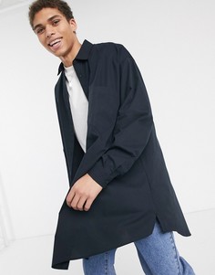 Свободная длинная рубашка черного цвета из поплина ASOS DESIGN-Черный