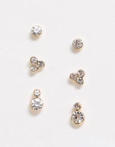 3 пары сережек-гвоздиков Pieces-Золотой